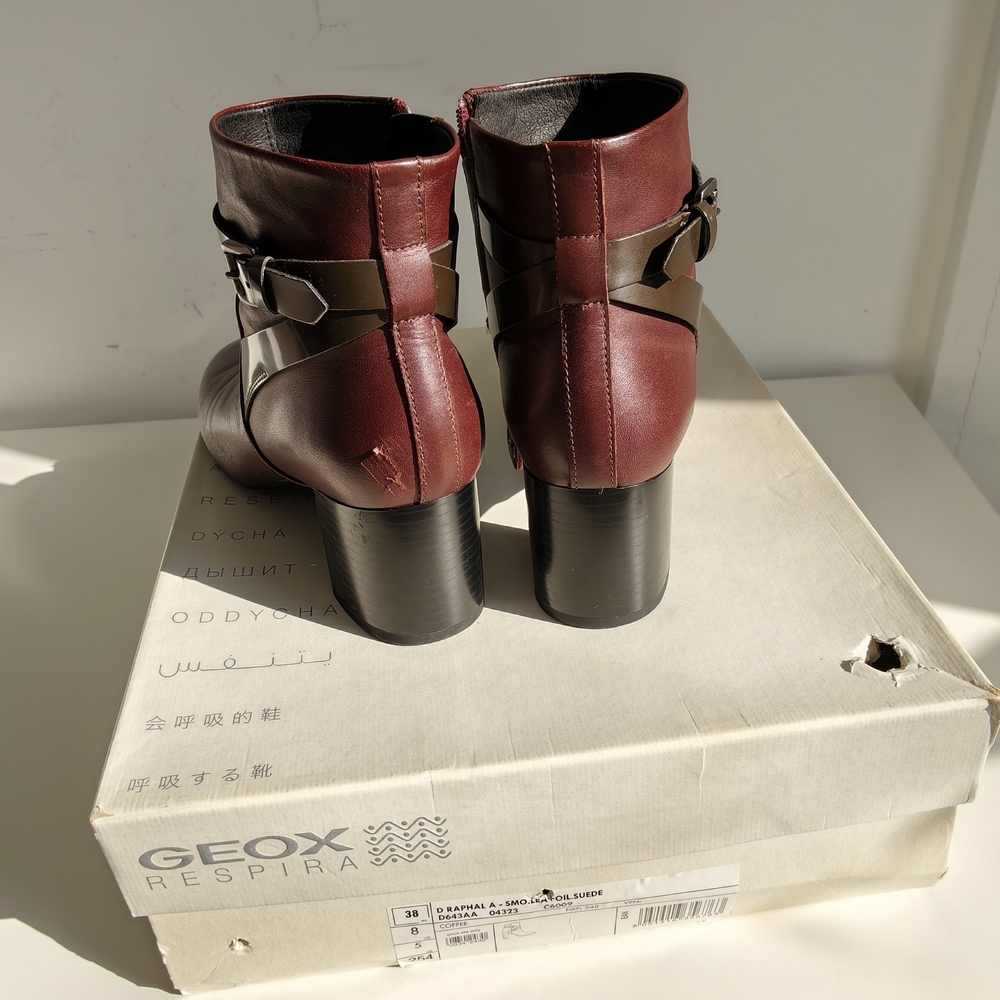 Geox Elegant Marron Leather Ankle Boots - Picture 7 of 8